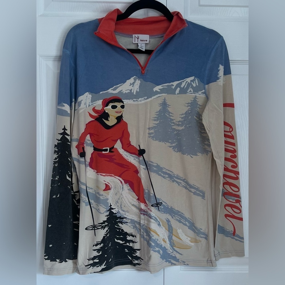Neve Courchevel Vintage Baselayer Silk Blend Zip Neck Ski Pullover
